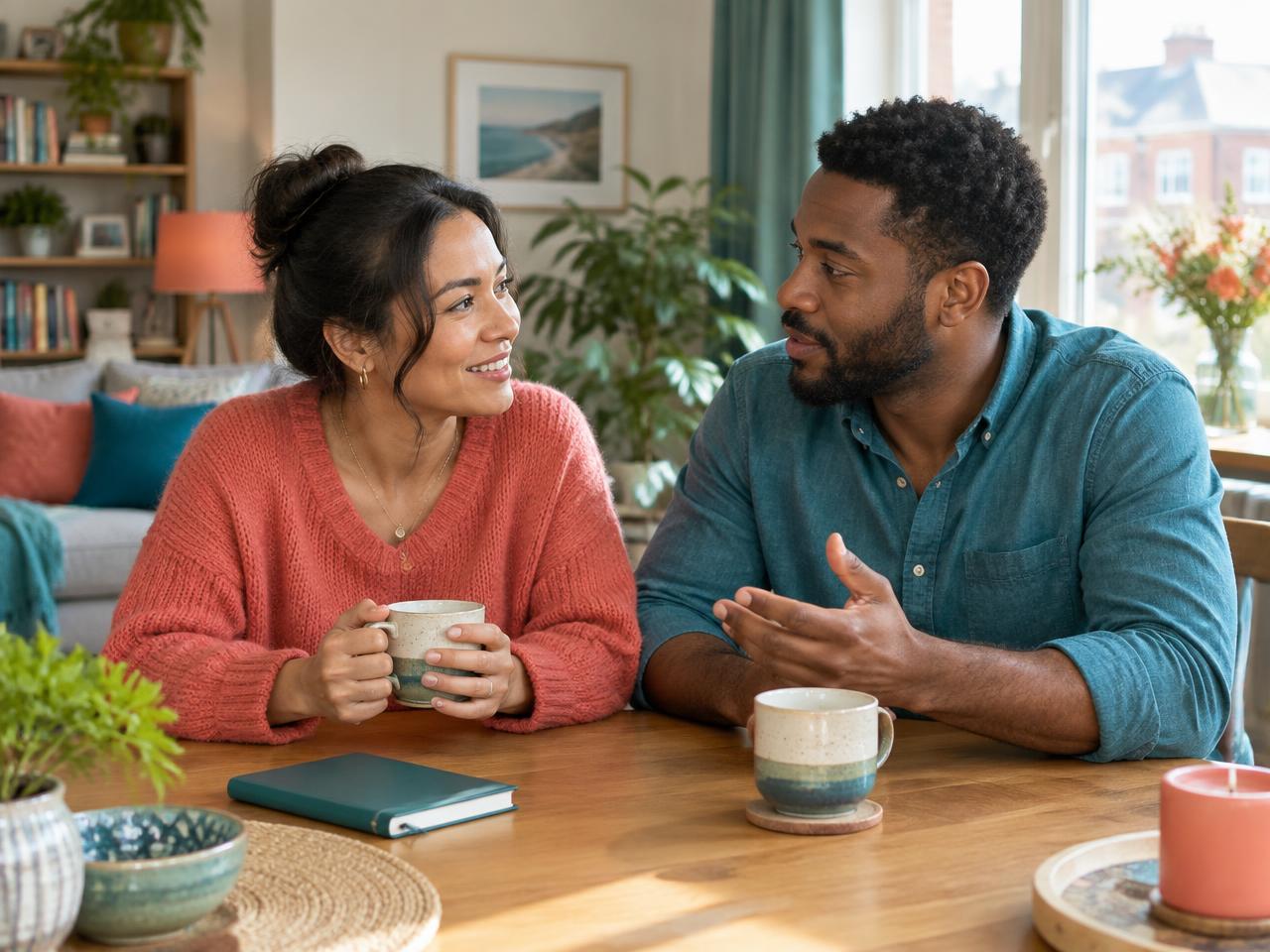A couple discussing their plans together at home